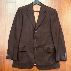 Isaia Sciammeria 100% Cashmere Men’s Brown and Black Herringbone Blazer, Size 50